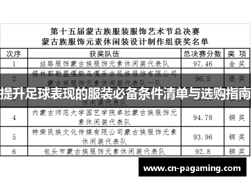 提升足球表现的服装必备条件清单与选购指南